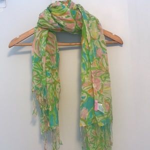 Lily Pulitzer multi color silk and cashmere scarf.
